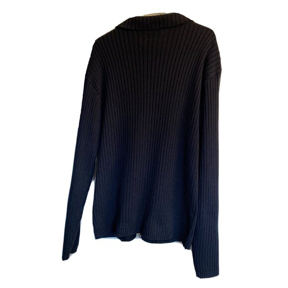 Mens Sz L Black Cubavera Zip Suede Front Ribbed Knit Sweater Jacket Retro EUC - Picture 2 of 9